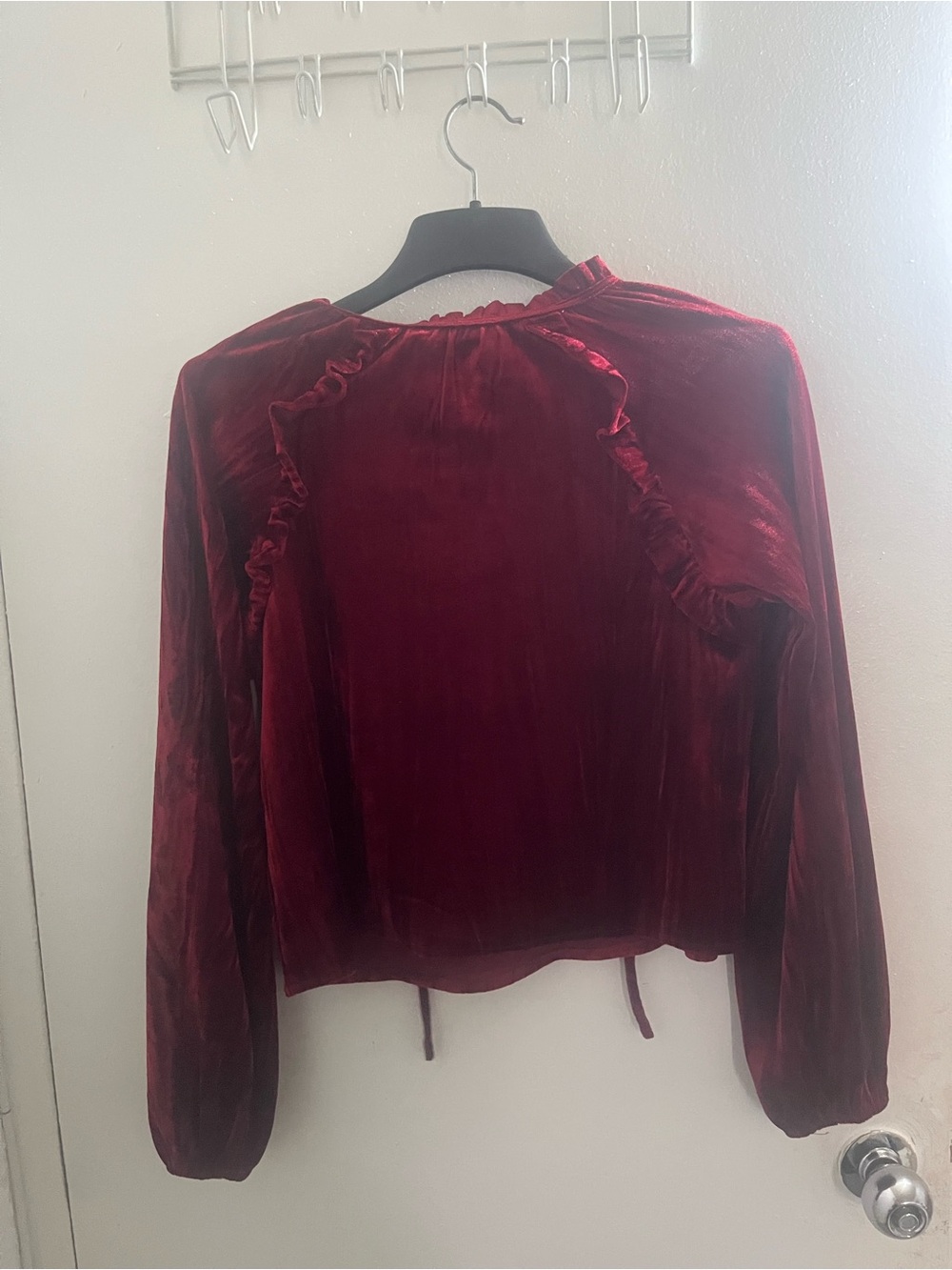 Rachel parcell Velvet Ruffle Tie-Neck Blouse - Deep Red - Picture 7 of 7
